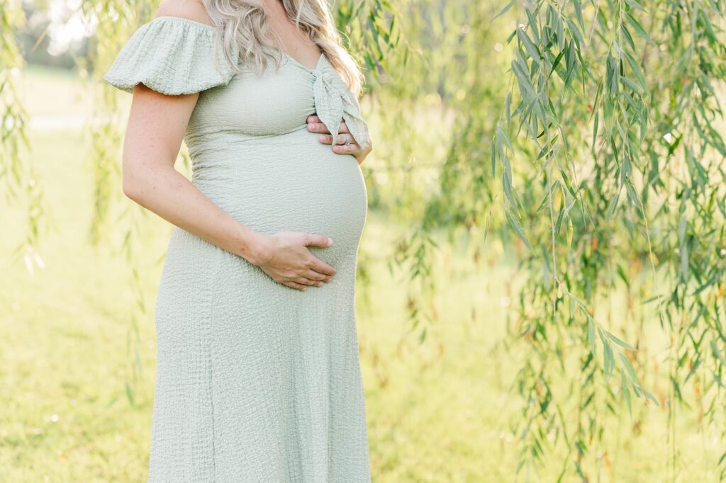 close up maternity portrait during Raleigh spring mini sessions